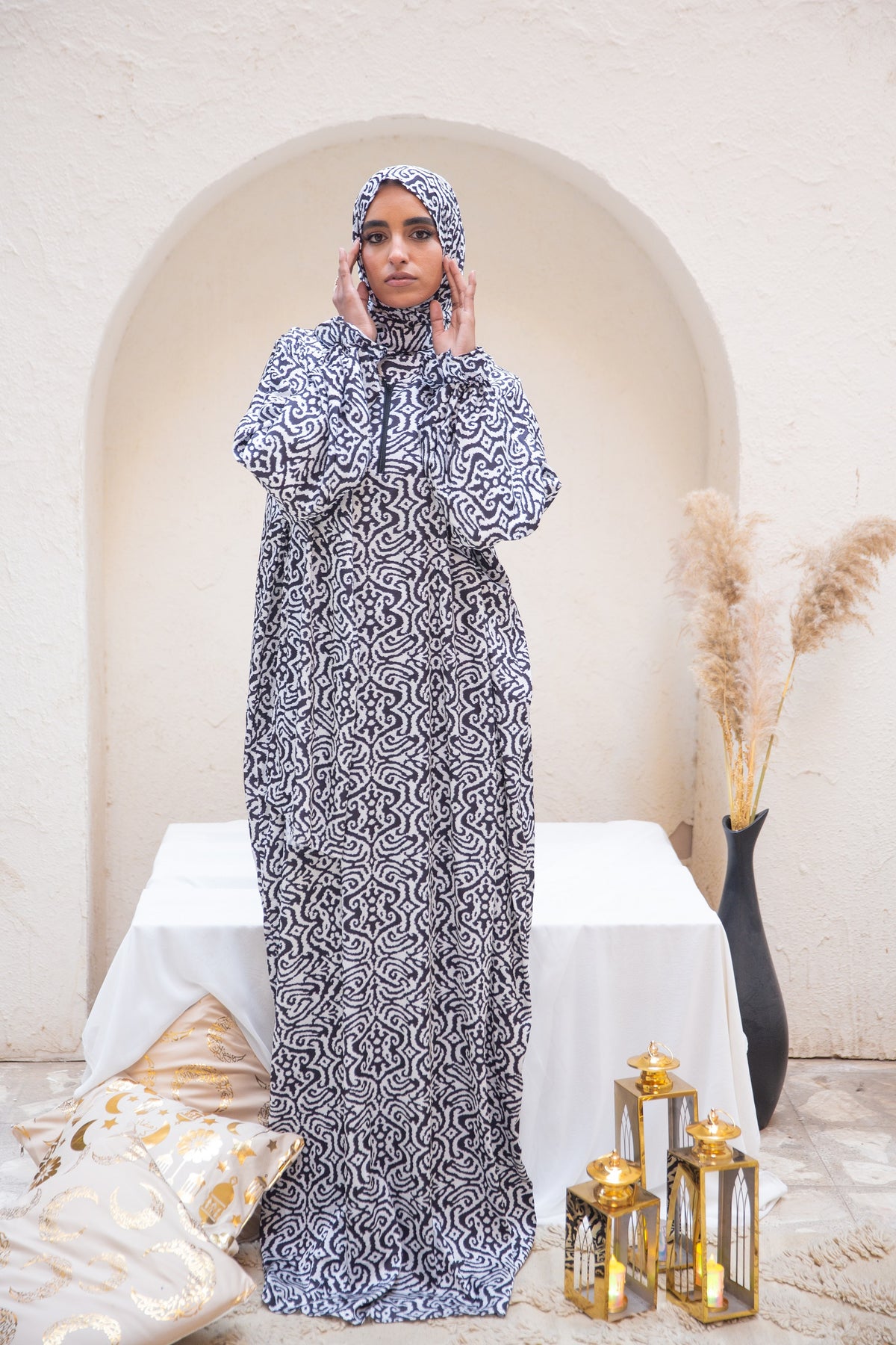 Naghm Praying Isdal in  from Sotra Hijab – one-piece prayer outfit, soft satin, comfortable and graceful