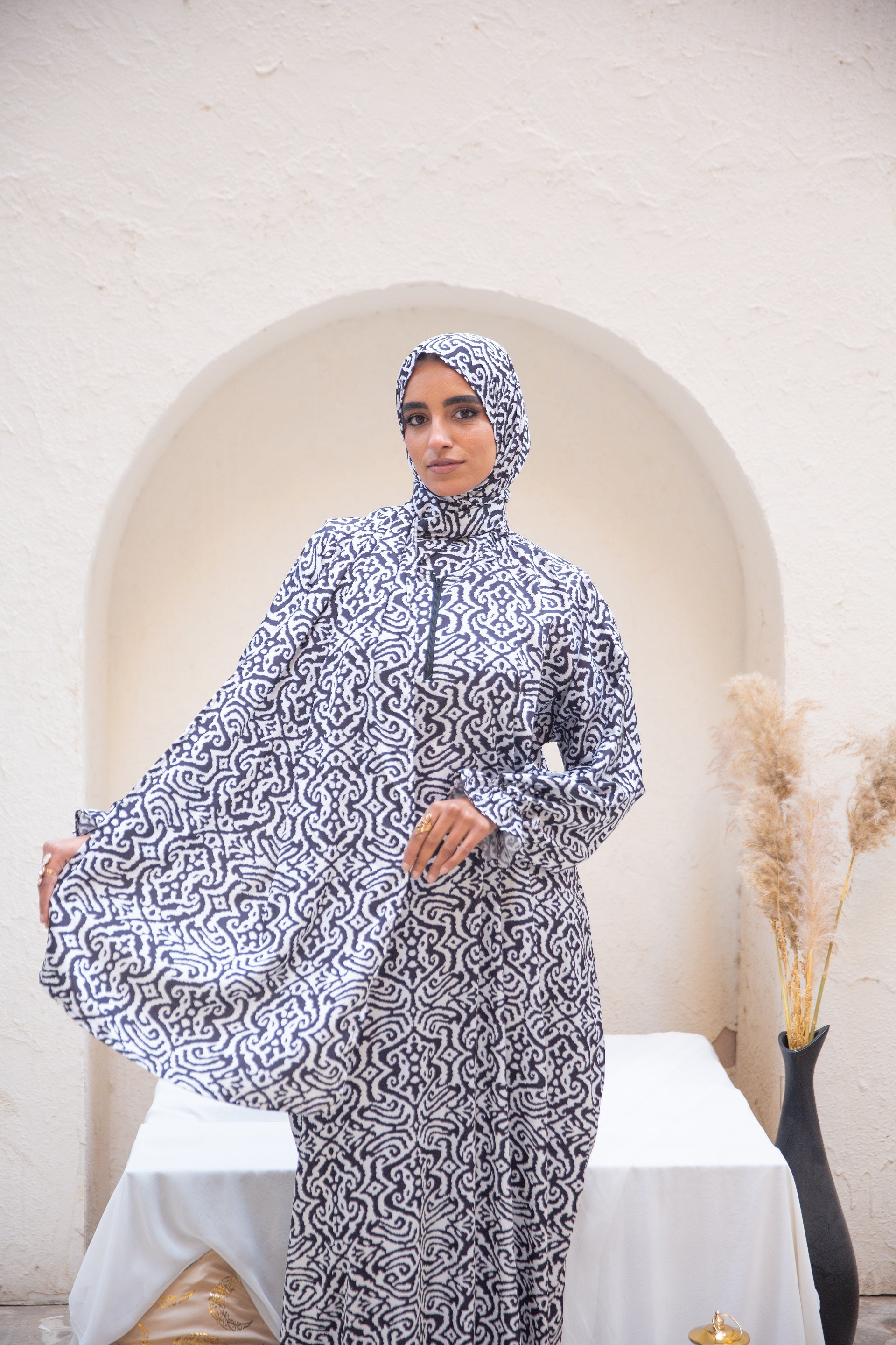Naghm Praying Isdal in  from Sotra Hijab – one-piece prayer outfit, soft satin,