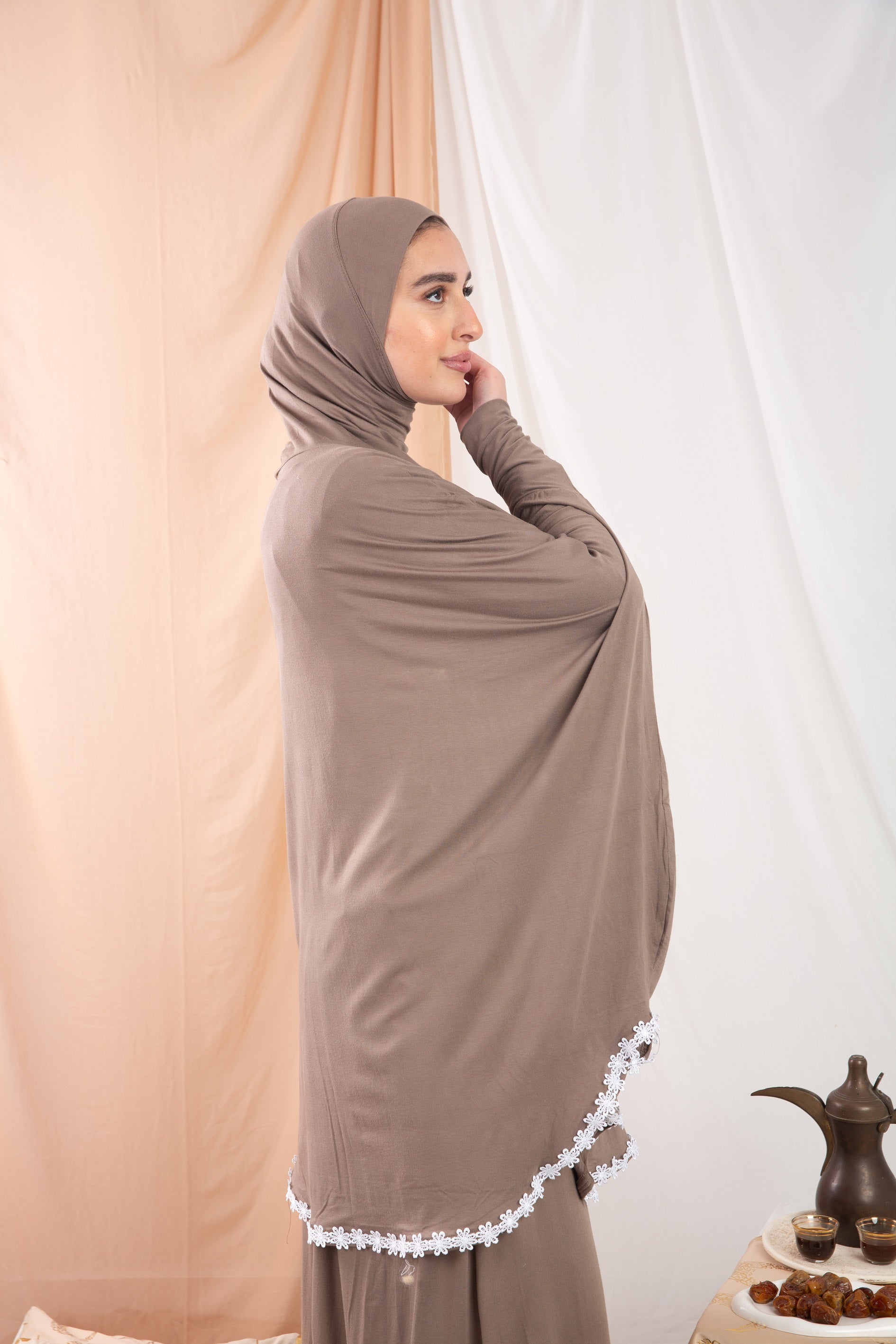 Helal Praying Isdal in Taupe Beige  from Sotra Hijab – two-piece 