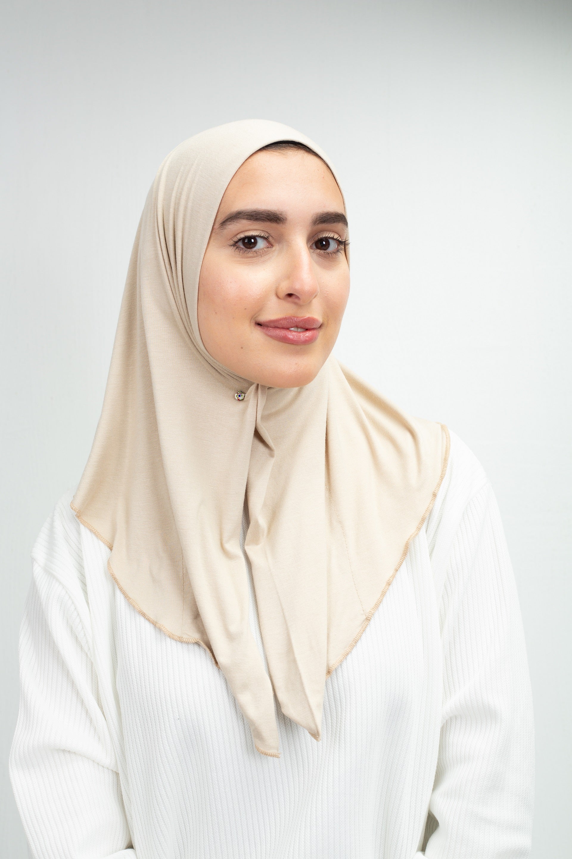 Cotton Lycra Mini Scarf in Pastel Cream from Sotra 