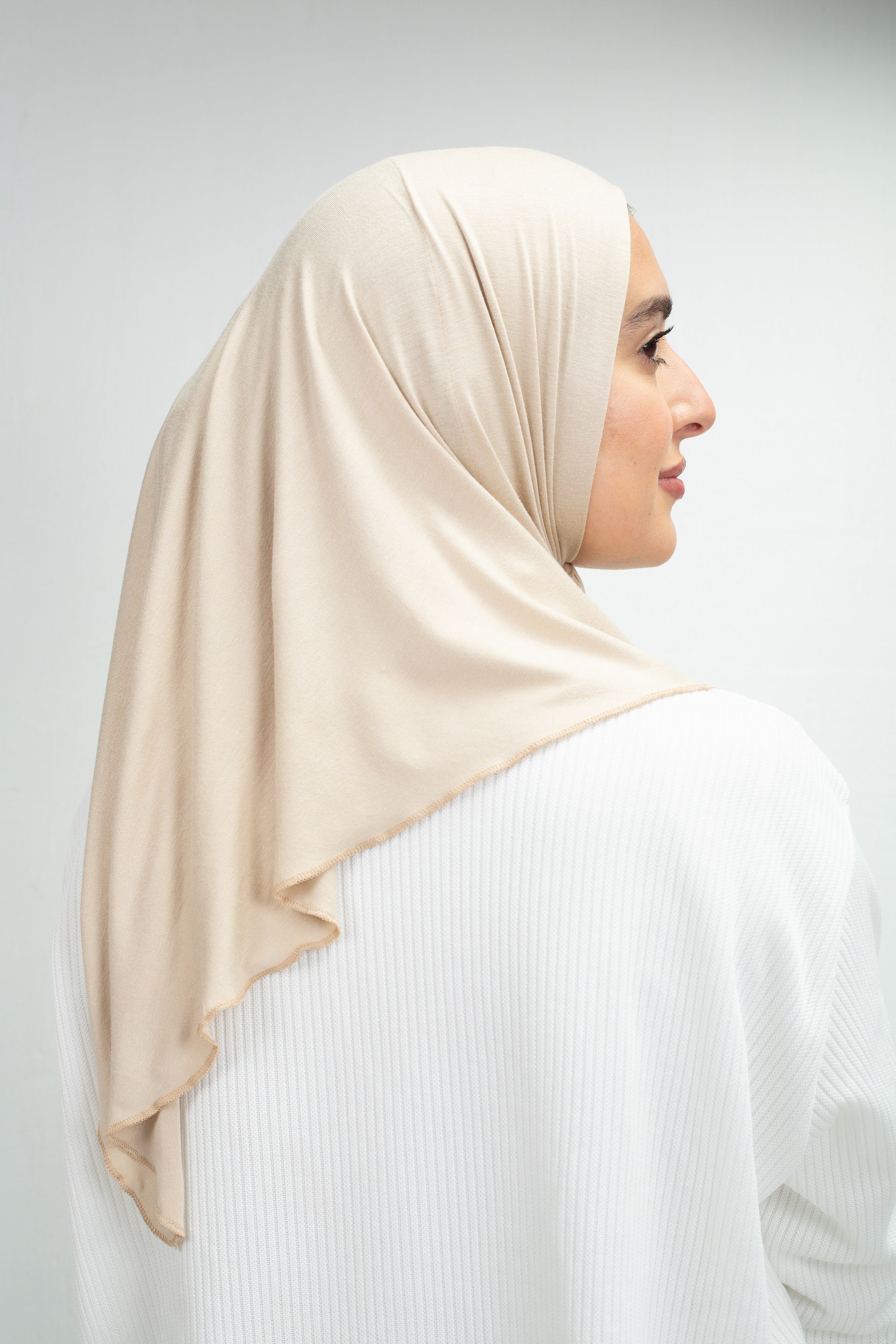 Cotton Lycra Mini Scarf in Pastel Cream 