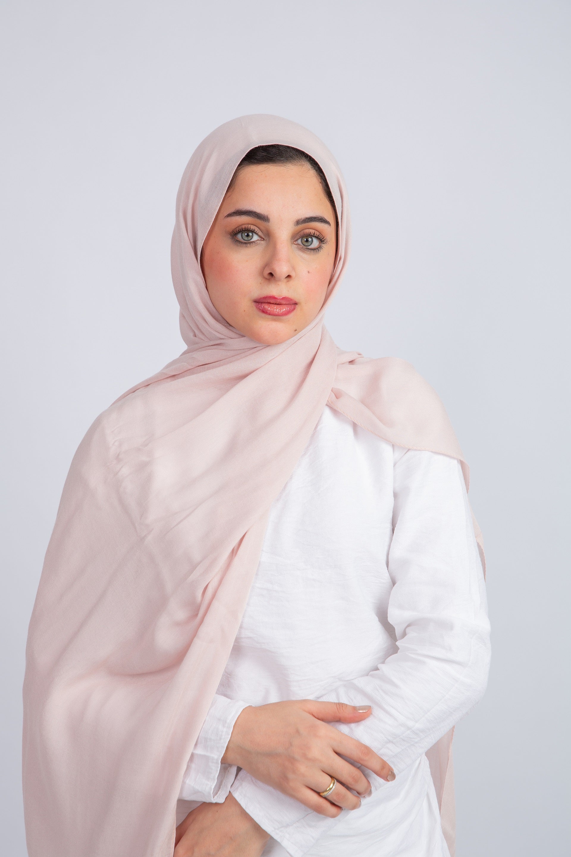 Plain Modal Scarf in Ivory Pink color from Sotra Hijab