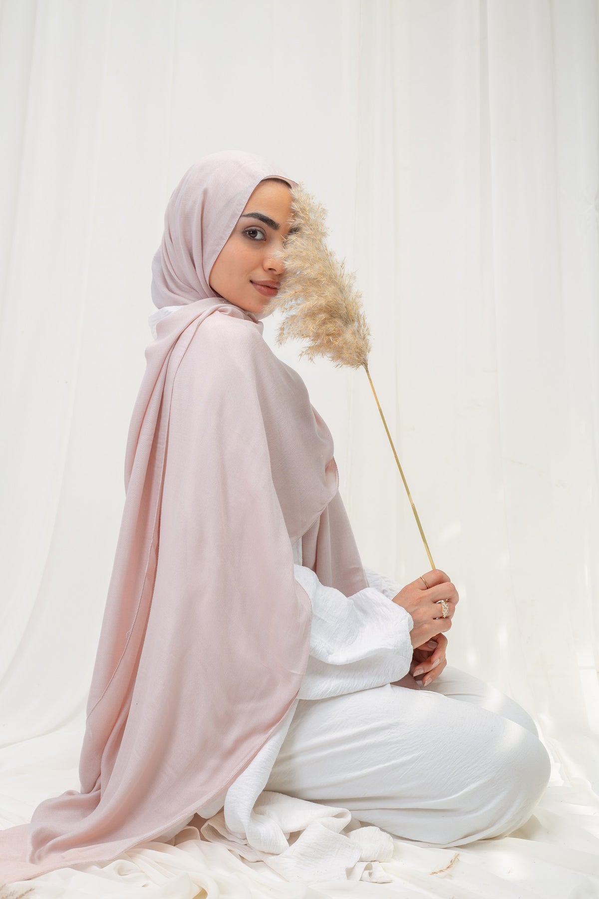 Plain Modal Scarf _ Ivory Pink