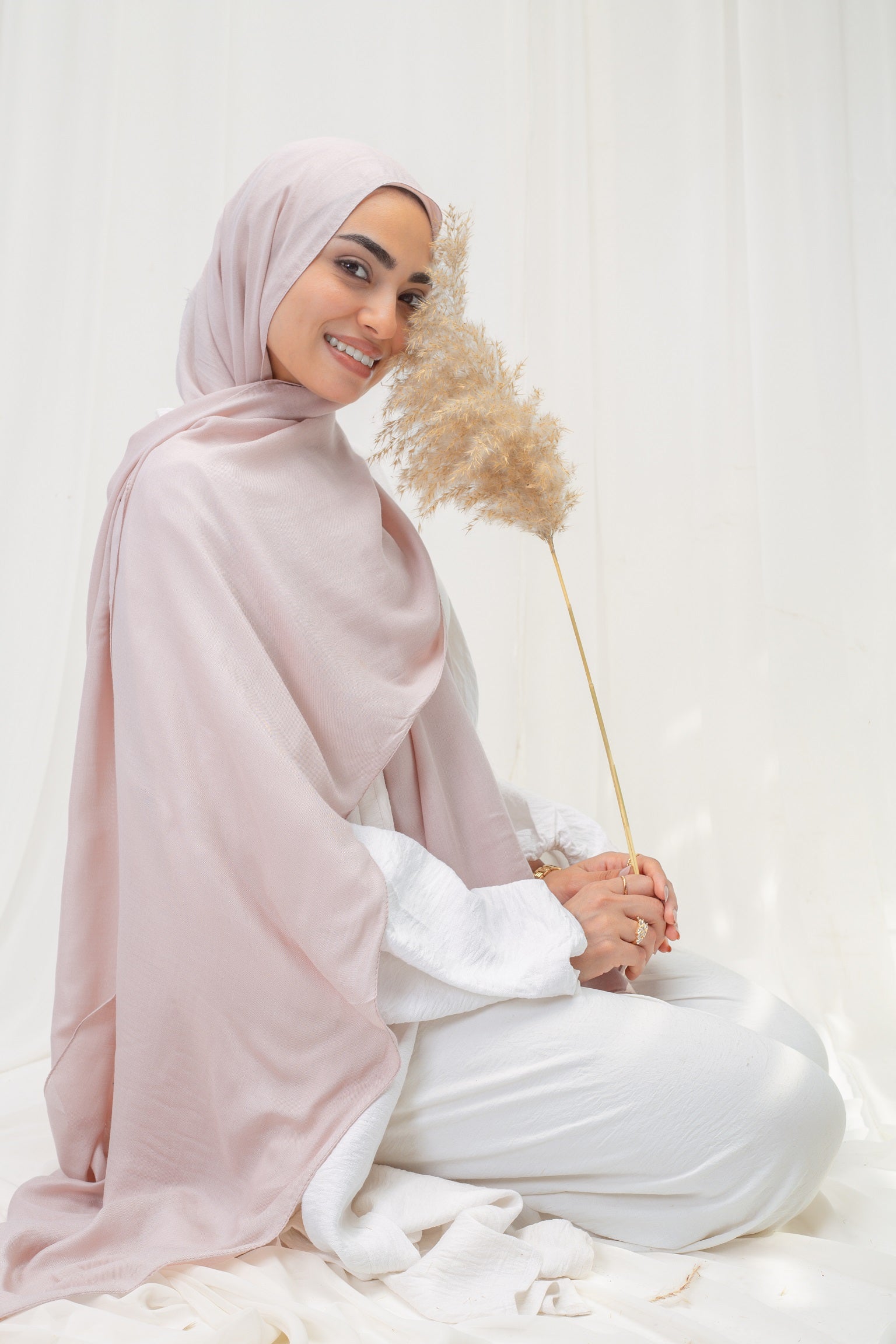 Plain Modal Scarf _ Ivory Pink
